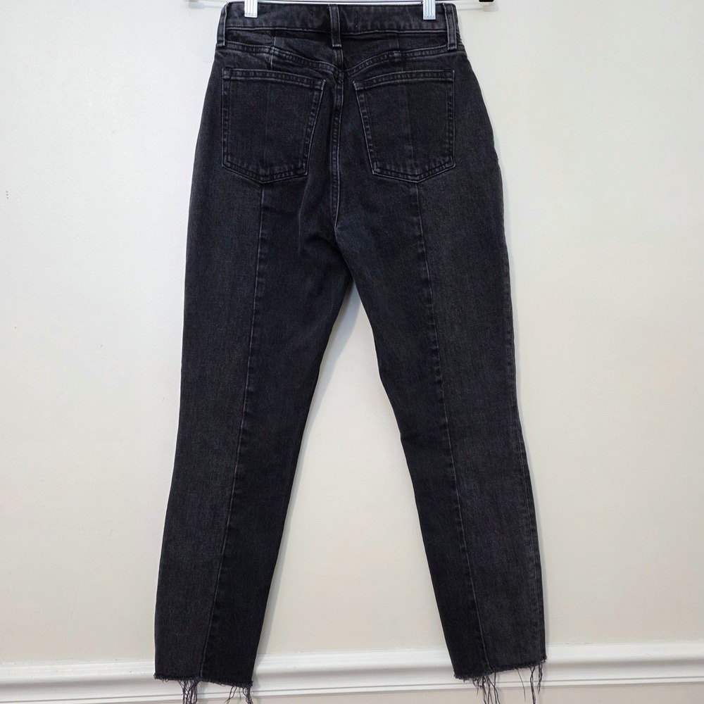 Abercrombie & Fitch The Mom High Rise Curve Love Sz 25/0 Black Raw Frayed Hem - Picture 5 of 12